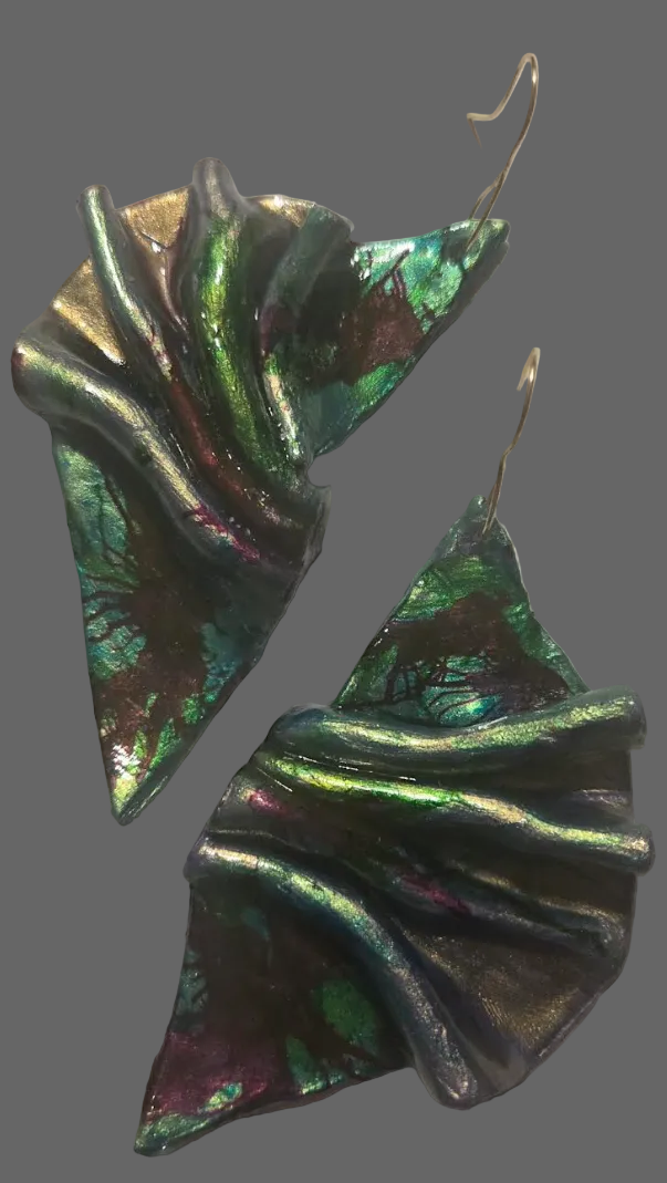 Avant Garde Sculpted & Folded Alcohol Ink Pierced Earrings - Bold OOAK