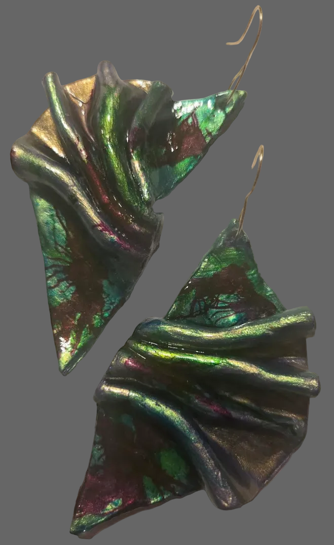 Avant Garde Sculpted & Folded Alcohol Ink Pierced Earrings - Bold OOAK