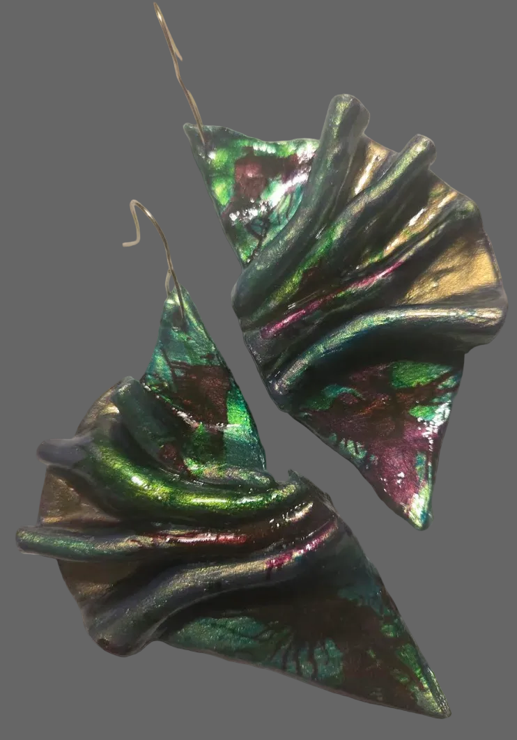Avant Garde Sculpted & Folded Alcohol Ink Pierced Earrings - Bold OOAK