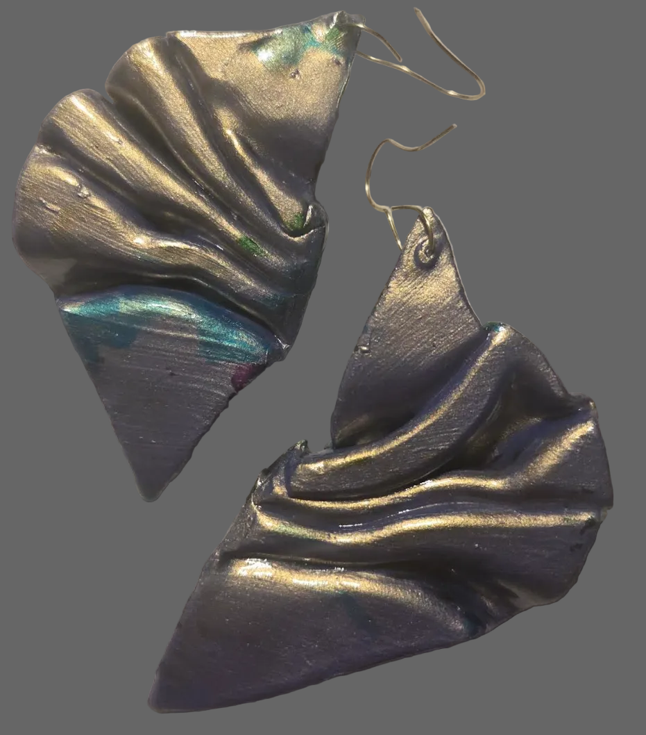 Avant Garde Sculpted & Folded Alcohol Ink Pierced Earrings - Bold OOAK