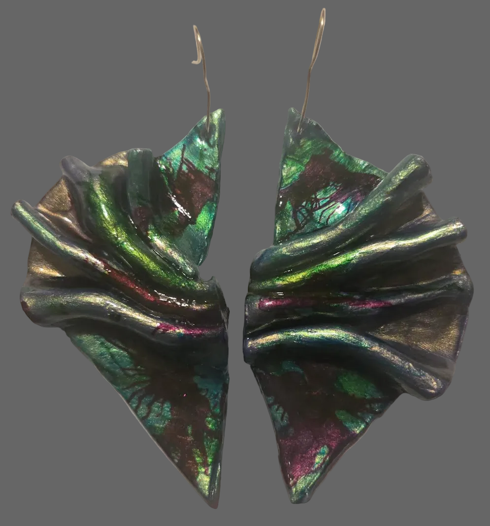 Avant Garde Sculpted & Folded Alcohol Ink Pierced Earrings - Bold OOAK