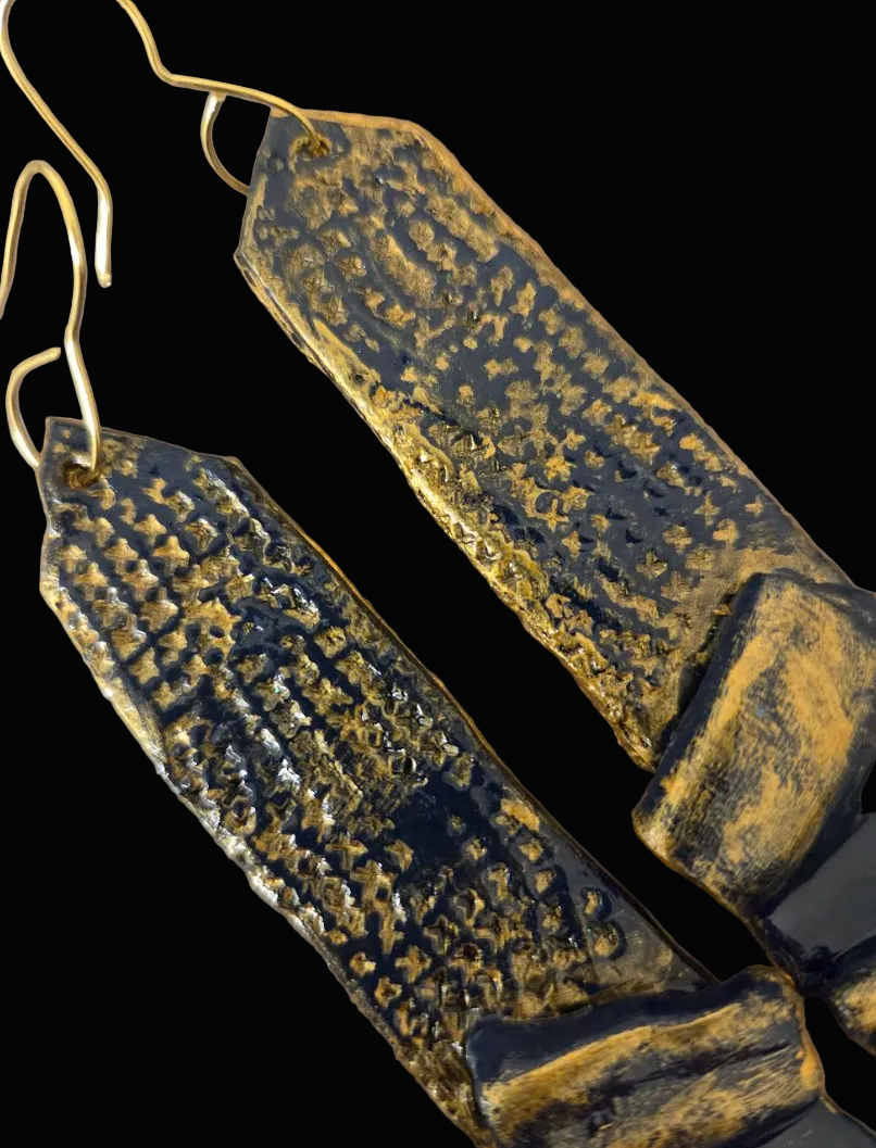 Navy Blue & Black Textured Pierced Earrings - Business Couture