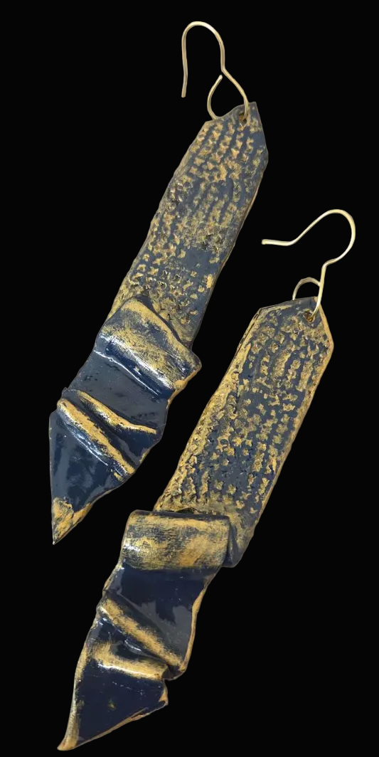 Navy Blue & Black Textured Pierced Earrings - Business Couture