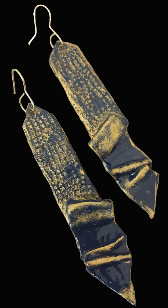 Navy Blue & Black Textured Pierced Earrings - Business Couture