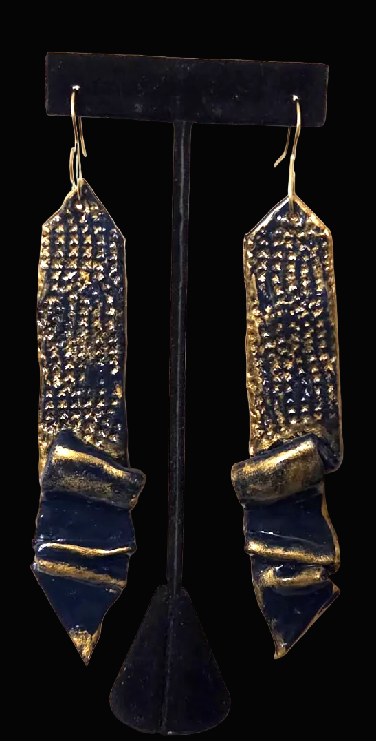 Navy Blue & Black Textured Pierced Earrings - Business Couture
