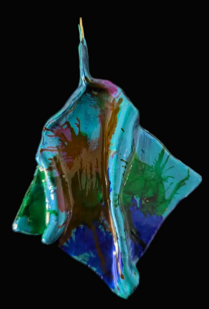 Sculpted Avant Garde Jewel Tone Alcohol Ink Pierced Earrings - Couture