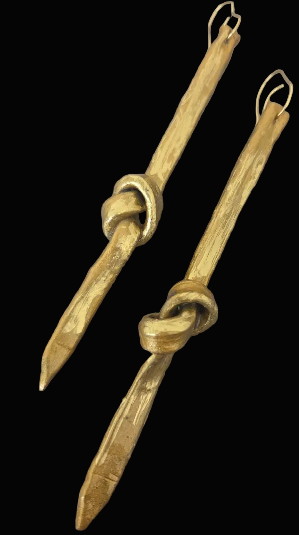 Faux Gold Metal Knotted Shoulder Duster Earrings - Edgy Couture