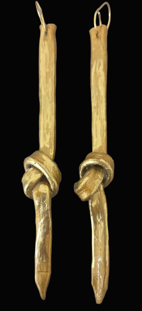 Faux Gold Metal Knotted Shoulder Duster Earrings - Edgy Couture