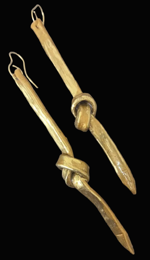 Faux Gold Metal Knotted Shoulder Duster Earrings - Edgy Couture
