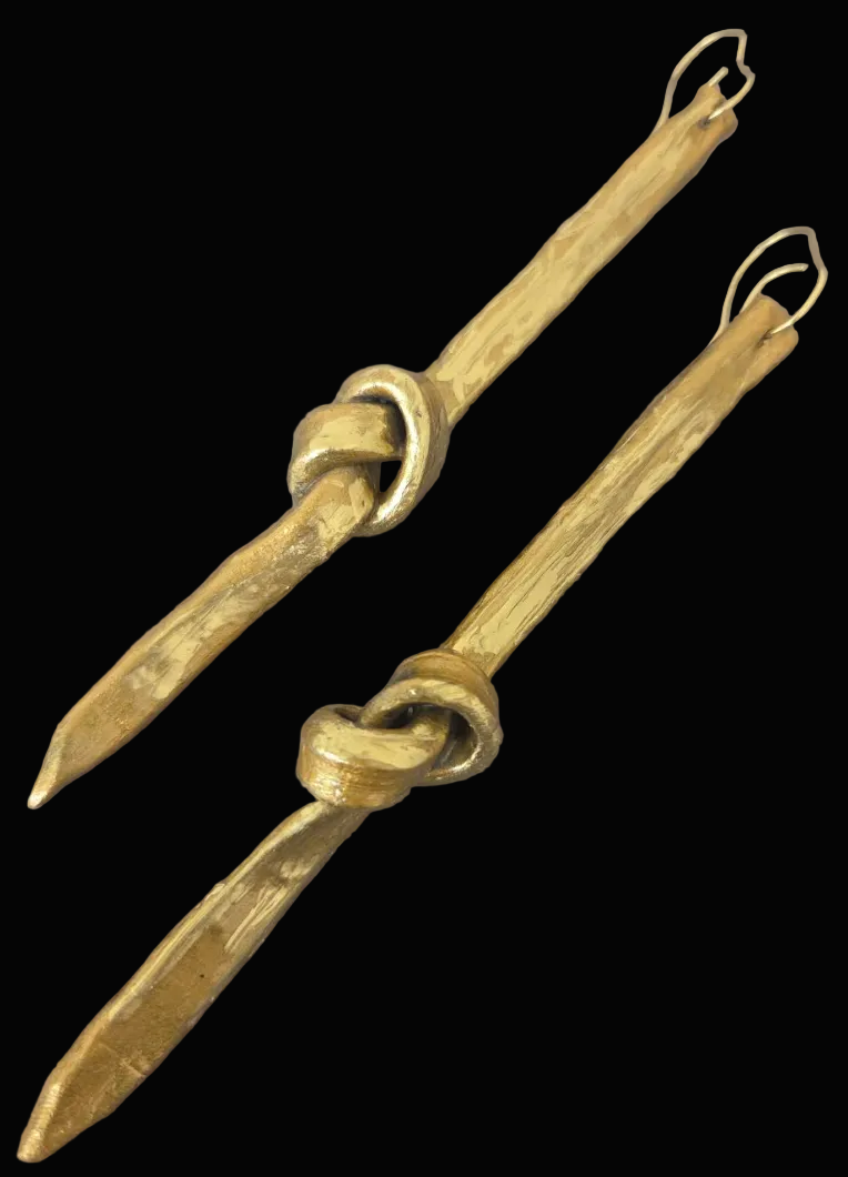 Faux Gold Metal Knotted Shoulder Duster Earrings - Edgy Couture