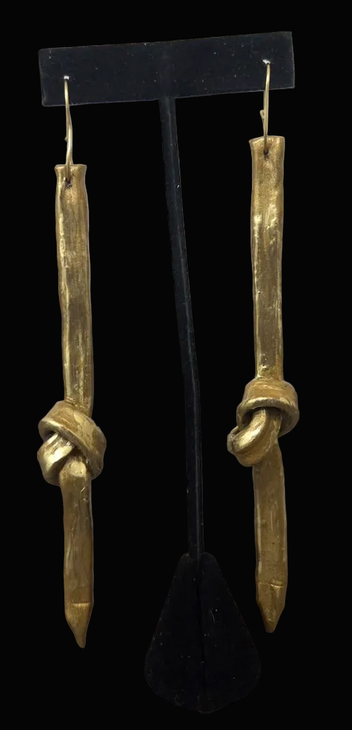 Faux Gold Metal Knotted Shoulder Duster Earrings - Edgy Couture