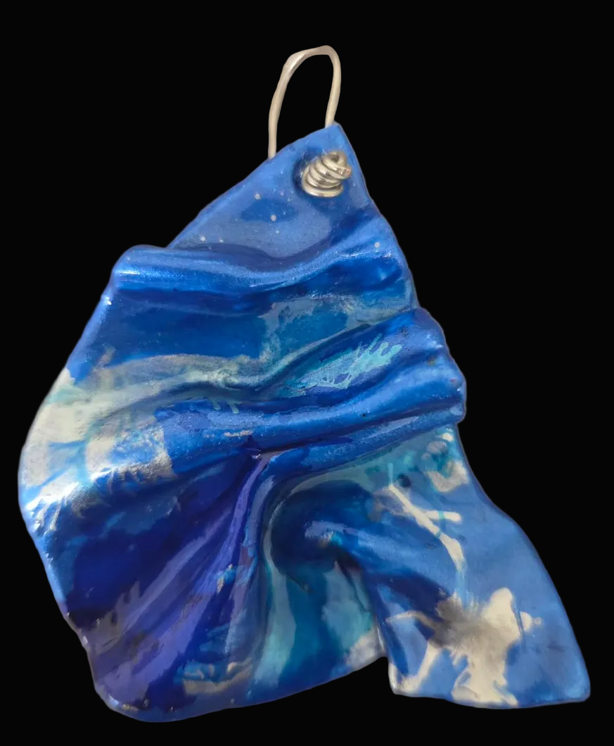 Blue & Silver Alcohol Ink Hand Sculpted Artisan Pierced Earrings