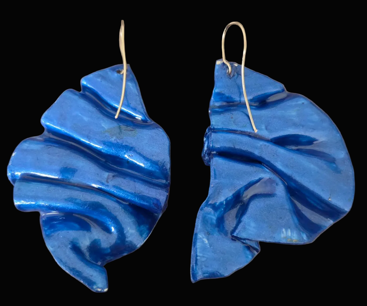 Blue & Silver Alcohol Ink Hand Sculpted Artisan Pierced Earrings