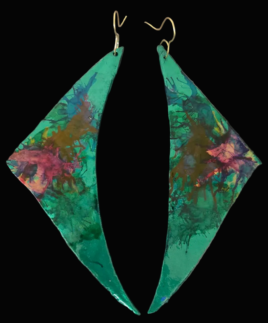 Green Metallic Alcohol Ink Hand Sculpted Wing Shoulder Dusters - Sexy