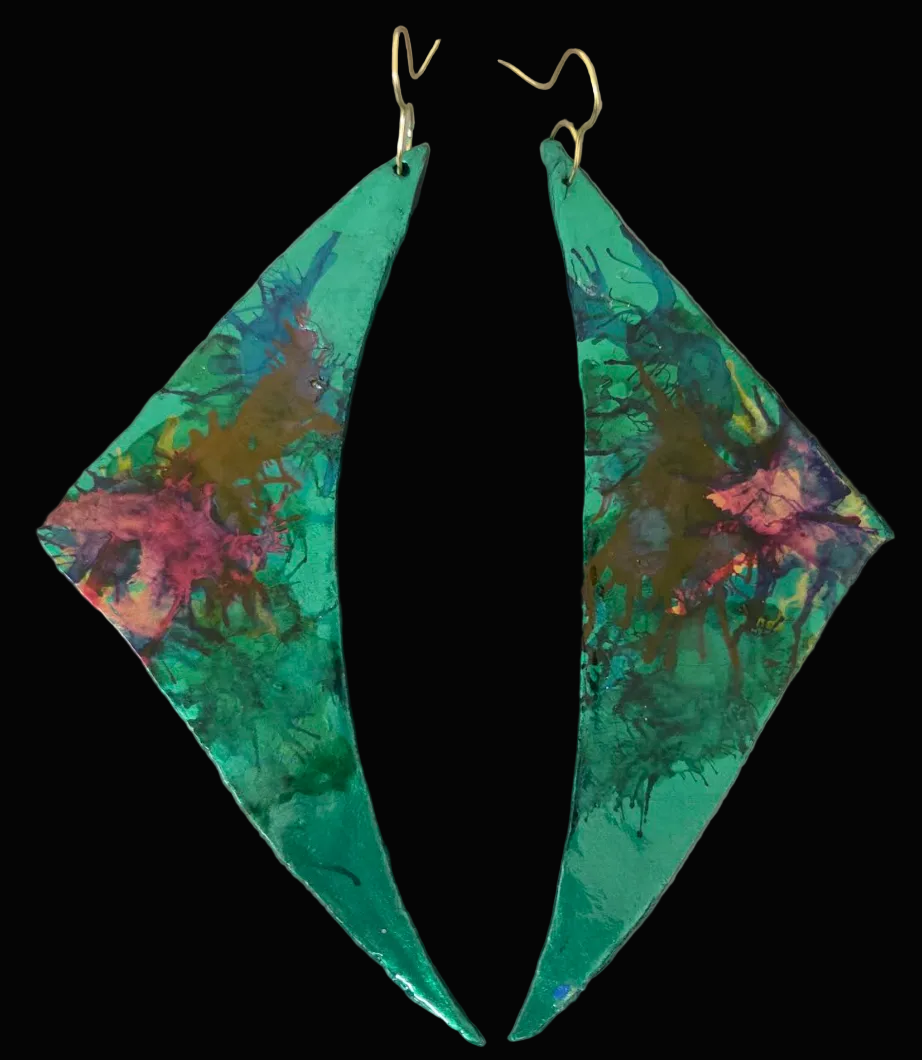 Green Metallic Alcohol Ink Hand Sculpted Wing Shoulder Dusters - Sexy