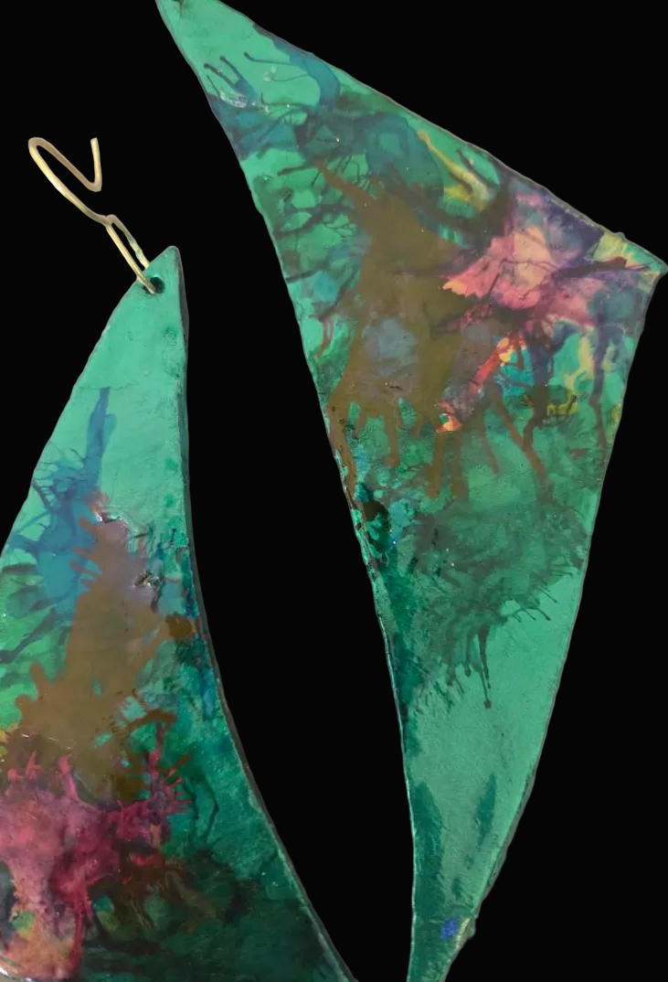 Green Metallic Alcohol Ink Hand Sculpted Wing Shoulder Dusters - Sexy