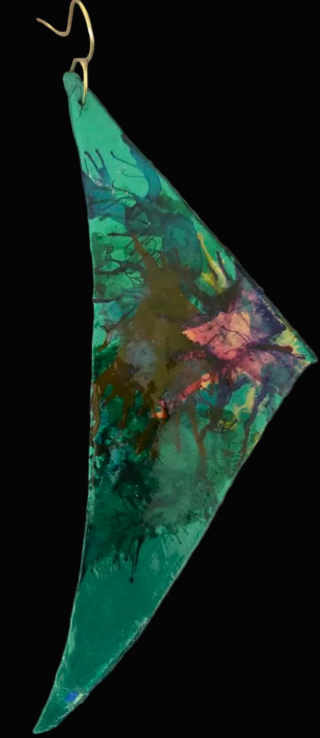 Green Metallic Alcohol Ink Hand Sculpted Wing Shoulder Dusters - Sexy