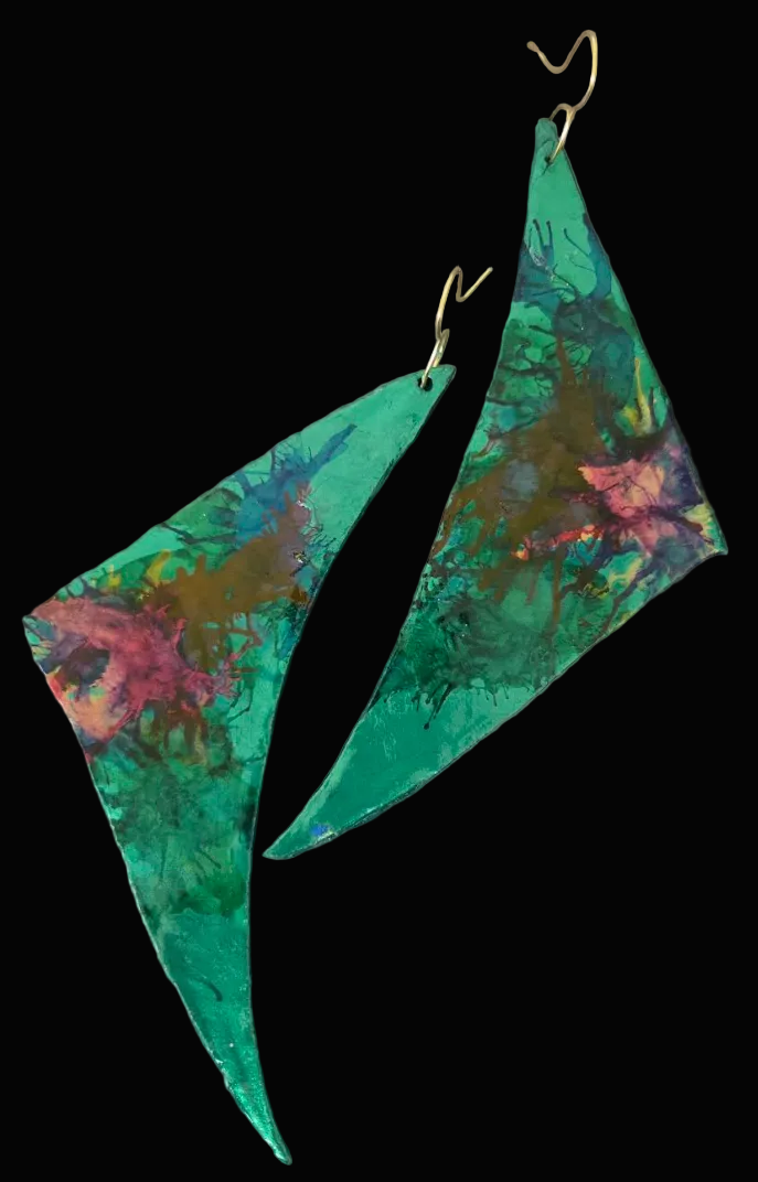 Green Metallic Alcohol Ink Hand Sculpted Wing Shoulder Dusters - Sexy