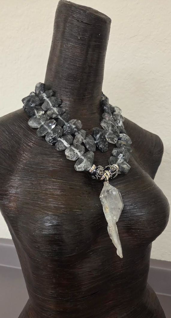 Luxury Herkimer Diamond & Tibetan Quartz Statement Necklace - Couture