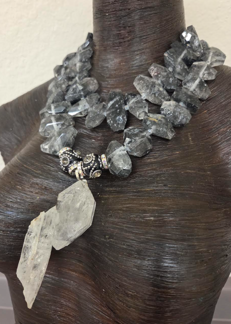 Luxury Herkimer Diamond & Tibetan Quartz Statement Necklace - Couture