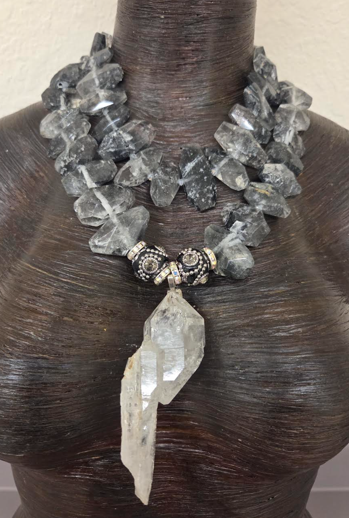 Luxury Herkimer Diamond & Tibetan Quartz Statement Necklace - Couture