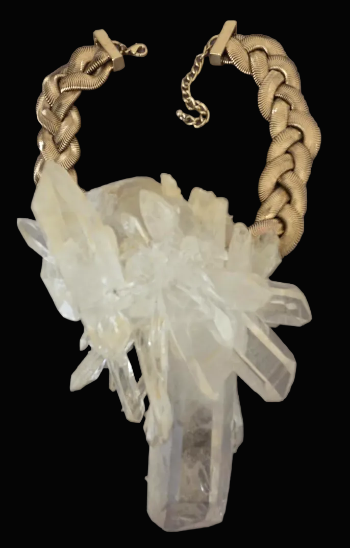 High End Gemmy Quartz Statement Necklace with a Gold Tone Vintage Chain