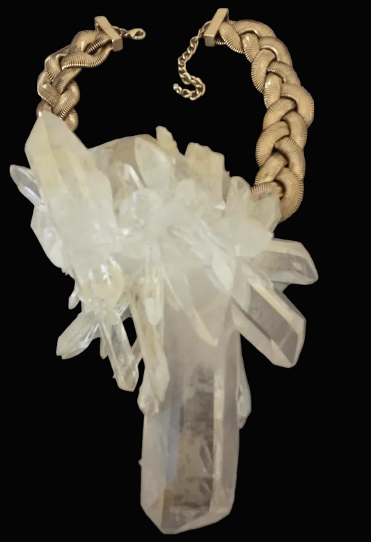 High End Gemmy Quartz Statement Necklace with a Gold Tone Vintage Chain