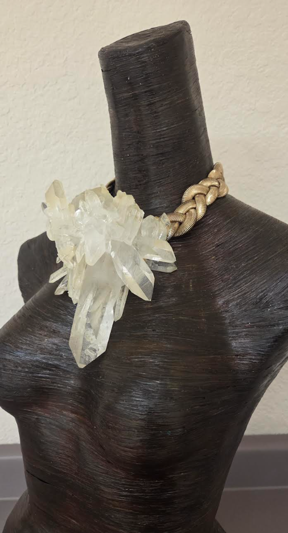 High End Gemmy Quartz Statement Necklace with a Gold Tone Vintage Chain