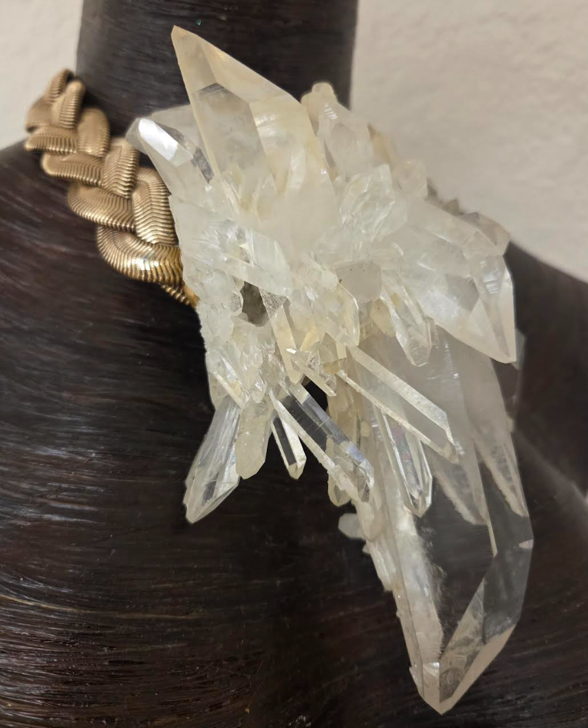 High End Gemmy Quartz Statement Necklace with a Gold Tone Vintage Chain