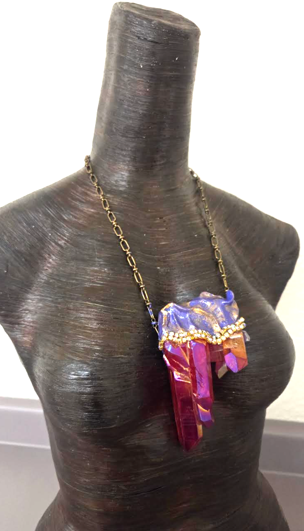Rare Ruby Red Aura Quartz Sculpted Statement Talisman ~ Bronze Chain