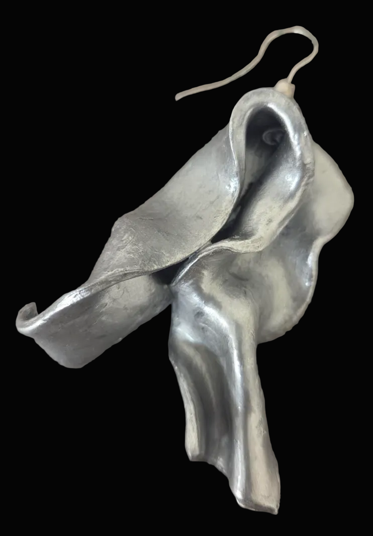 Faux Sterling Silver Sculpted Pierced Statement Earrings - Avant Garde