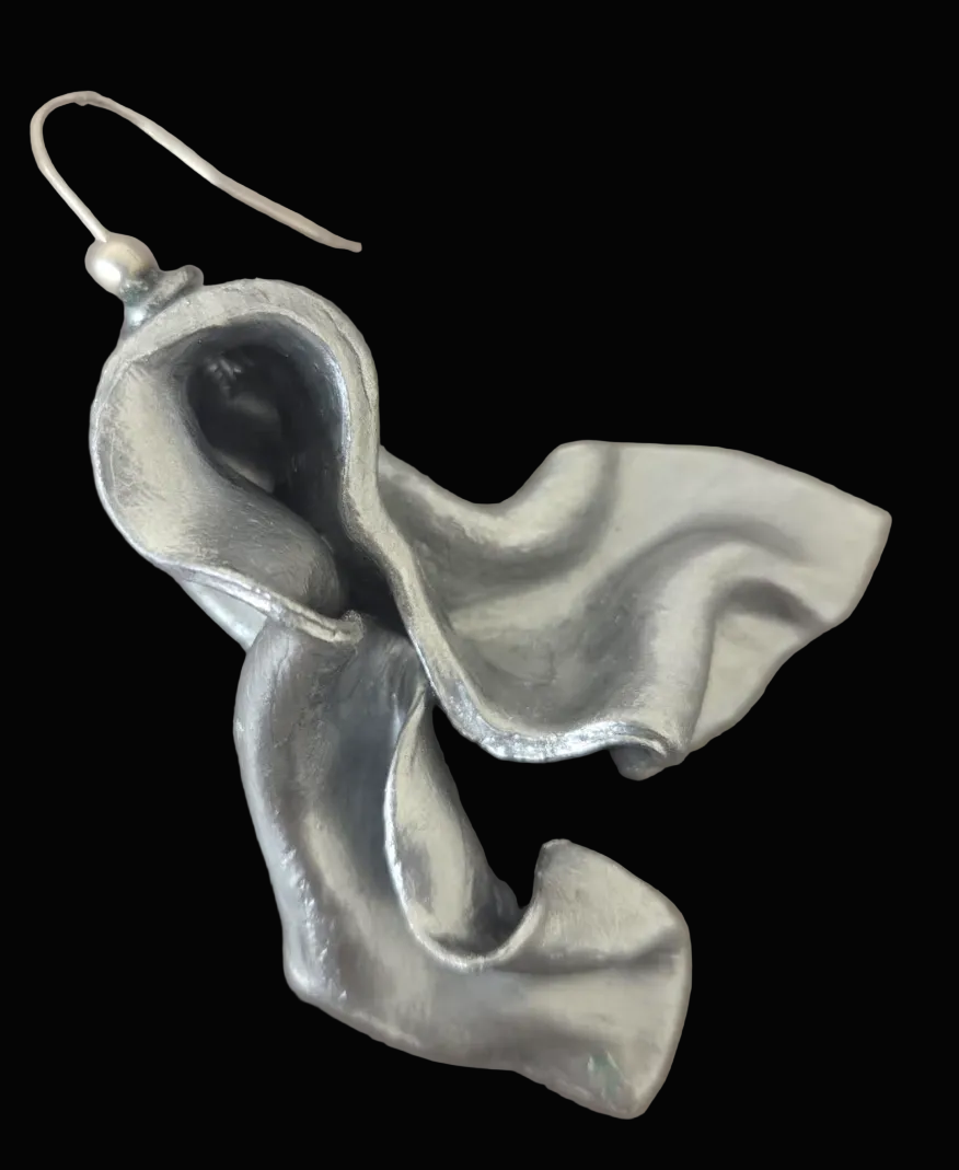 Faux Sterling Silver Sculpted Pierced Statement Earrings - Avant Garde