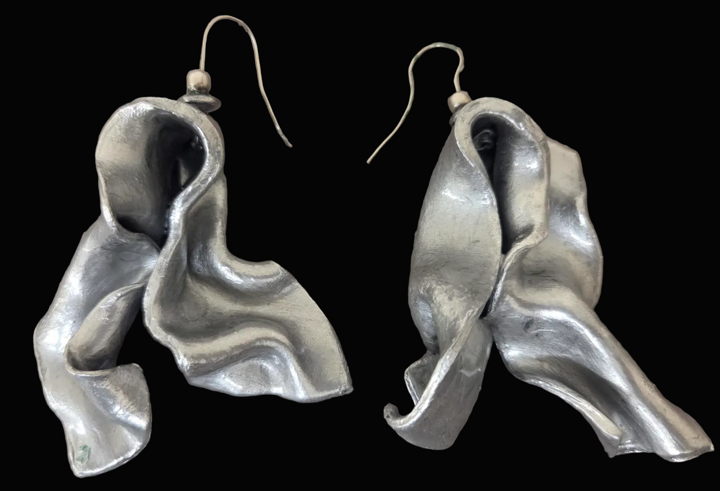 Faux Sterling Silver Sculpted Pierced Statement Earrings - Avant Garde