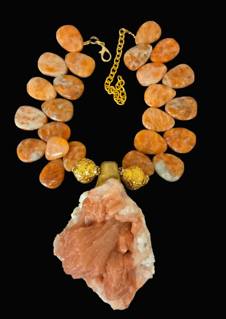 Rare Apophyllite Statement Pendant ~ Polished Orange Gemstone Necklace
