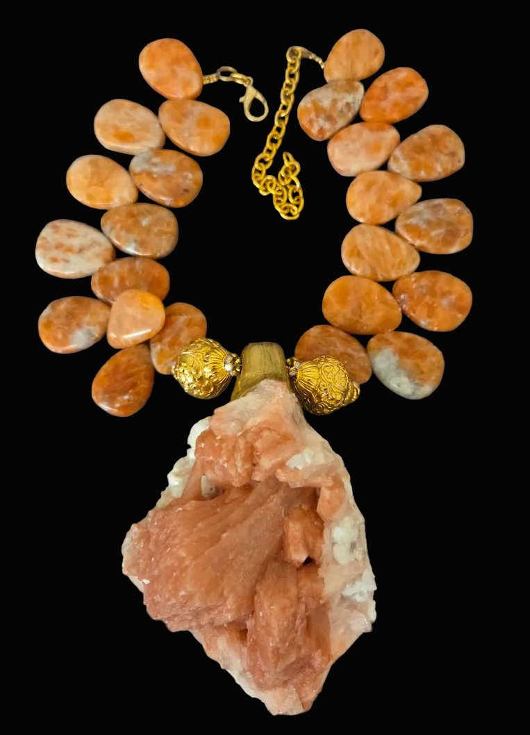 Rare Apophyllite Statement Pendant ~ Polished Orange Gemstone Necklace