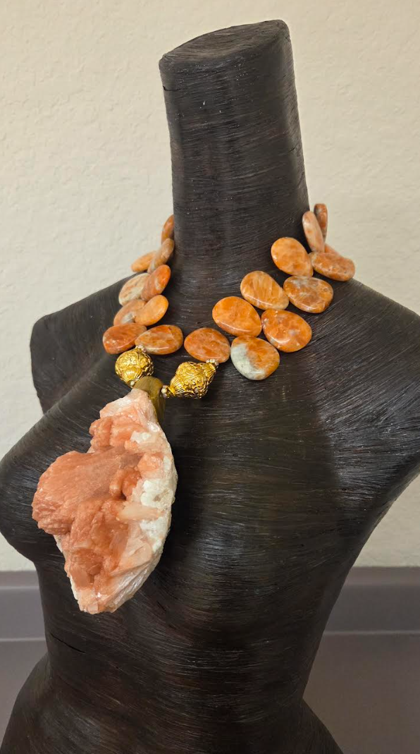 Rare Apophyllite Statement Pendant ~ Polished Orange Gemstone Necklace