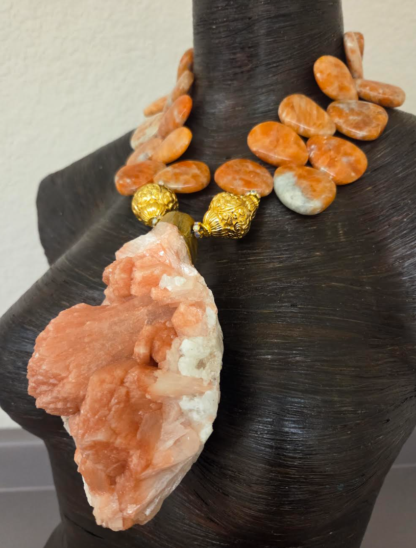 Rare Apophyllite Statement Pendant ~ Polished Orange Gemstone Necklace