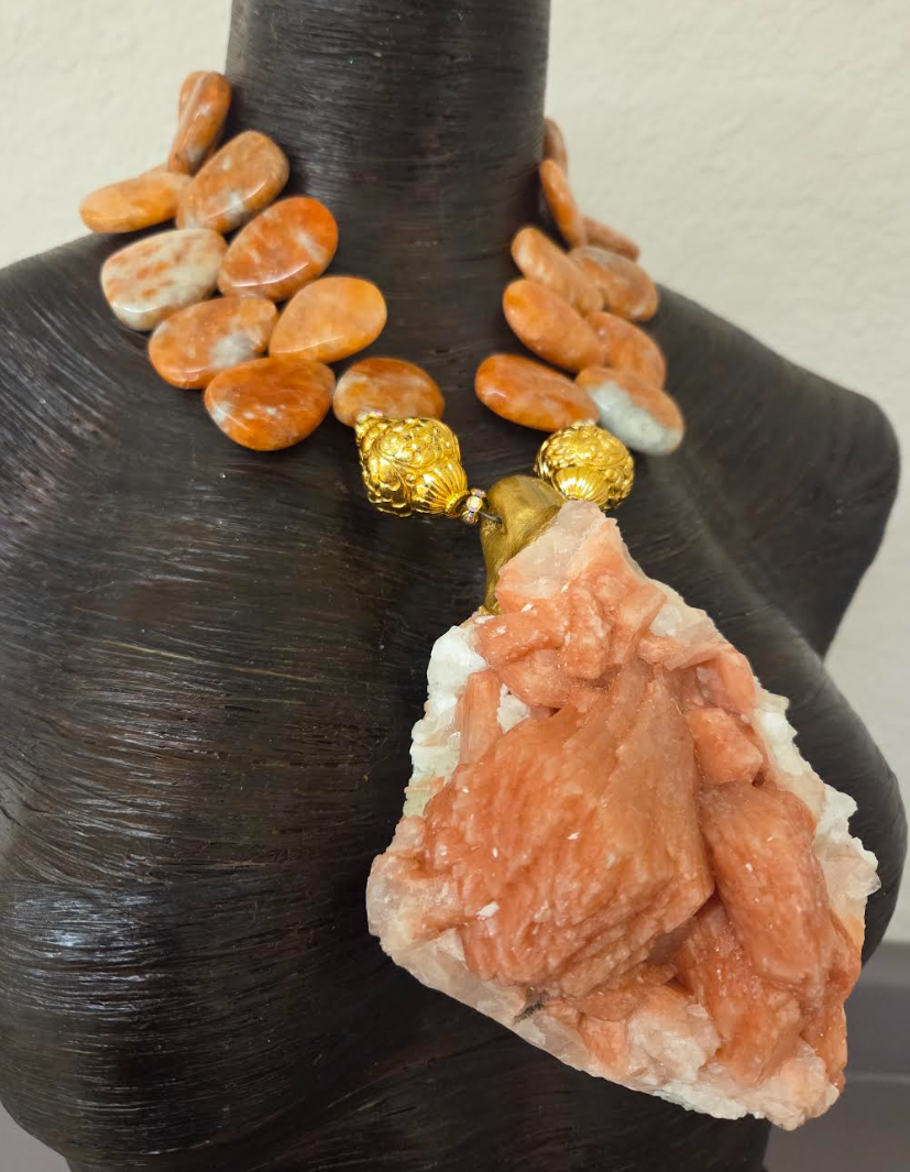 Rare Apophyllite Statement Pendant ~ Polished Orange Gemstone Necklace