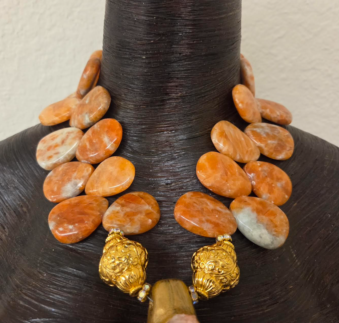 Rare Apophyllite Statement Pendant ~ Polished Orange Gemstone Necklace