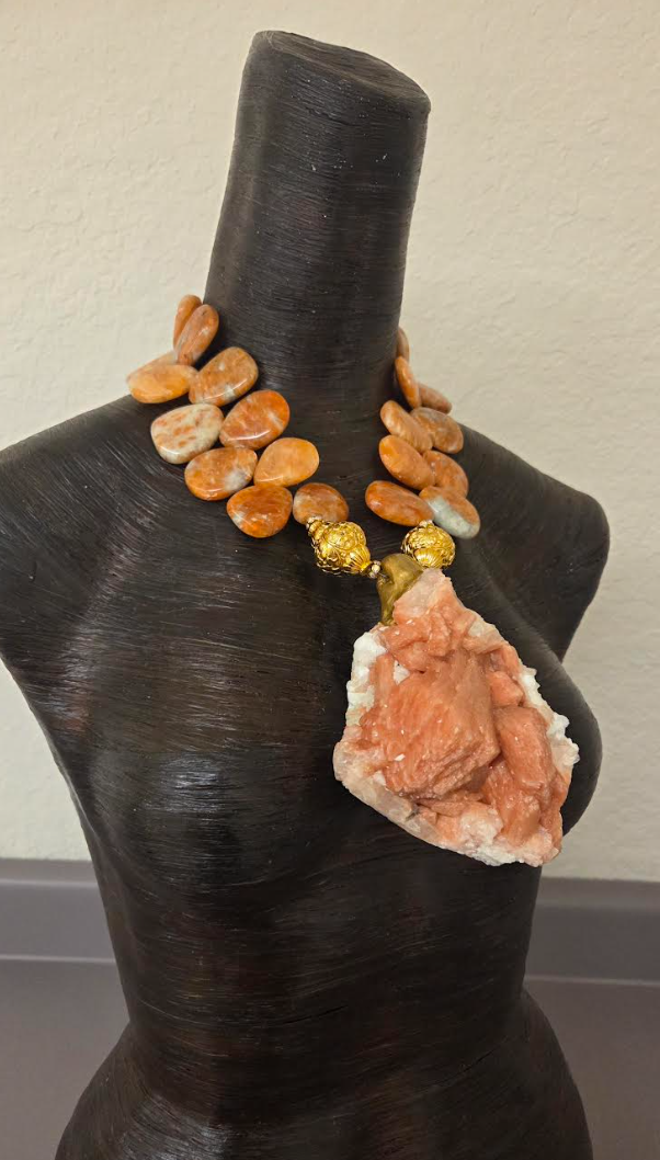 Rare Apophyllite Statement Pendant ~ Polished Orange Gemstone Necklace