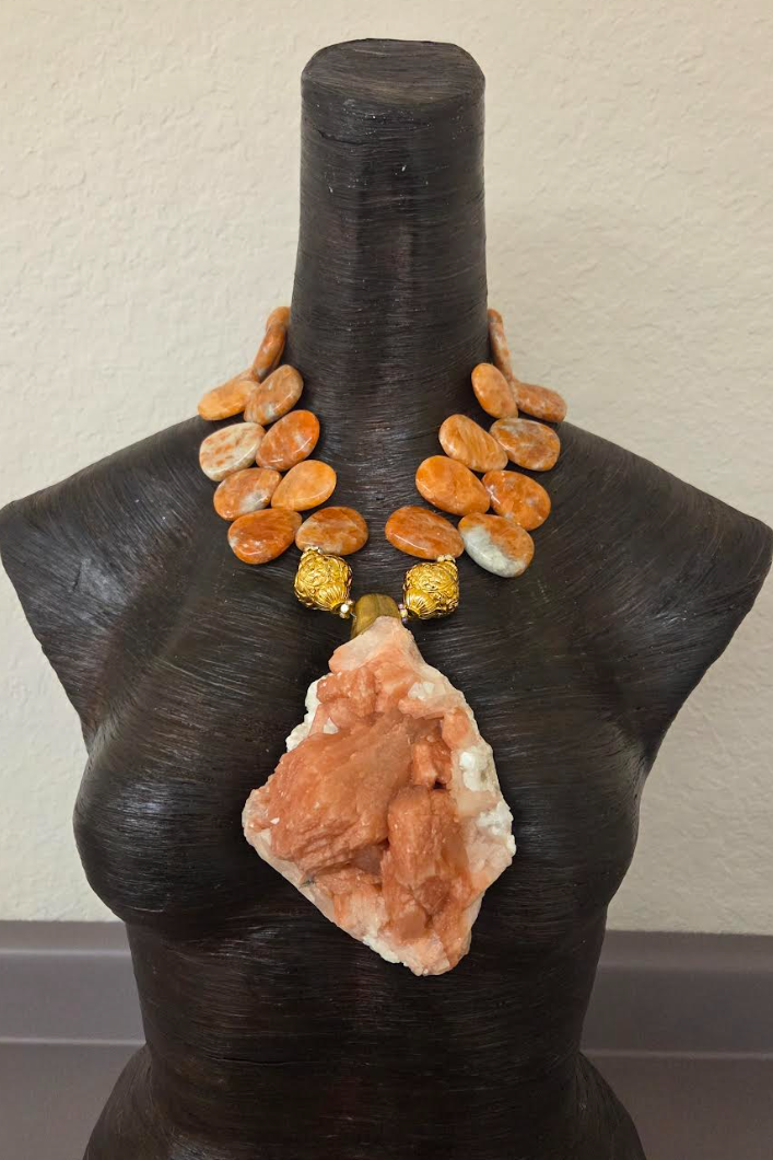 Rare Apophyllite Statement Pendant ~ Polished Orange Gemstone Necklace
