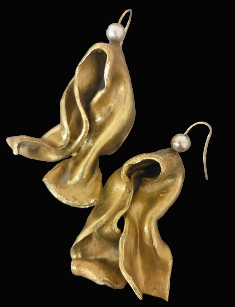 Hand Sculpted Faux Gold Metal Industrial Pierced Earrings - Dramatic