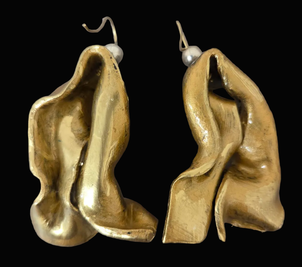 Hand Sculpted Faux Gold Metal Industrial Pierced Earrings - Dramatic