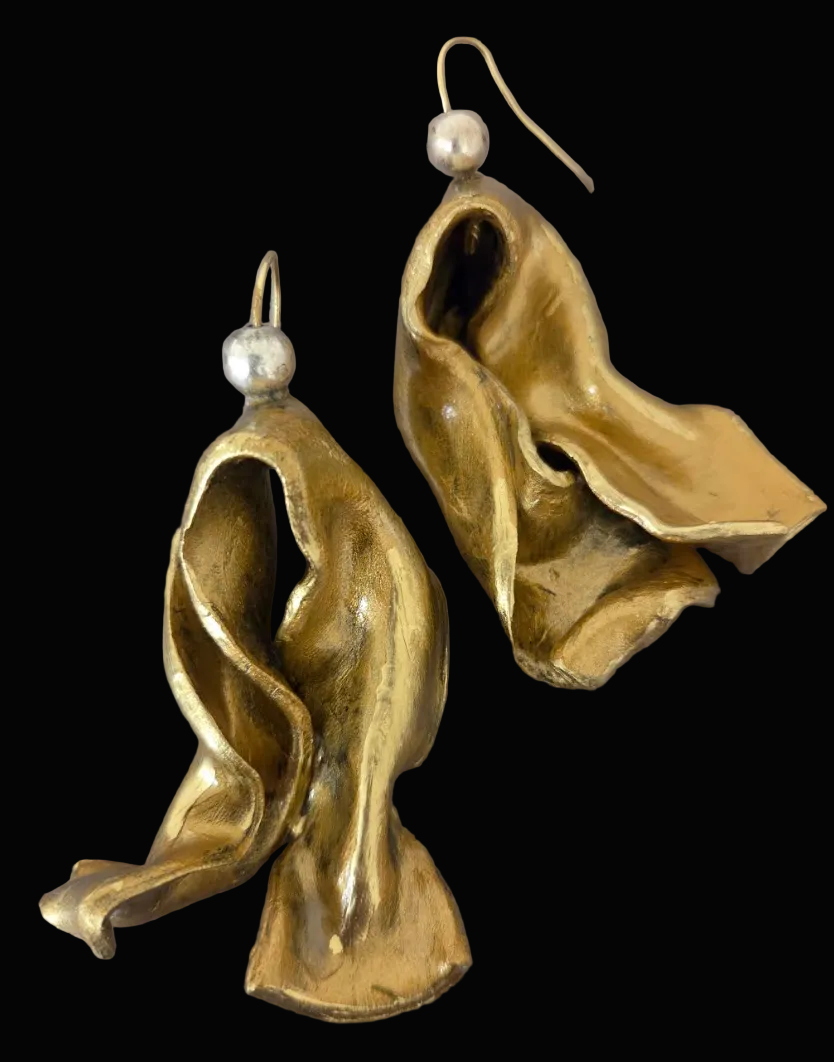 Hand Sculpted Faux Gold Metal Industrial Pierced Earrings - Dramatic