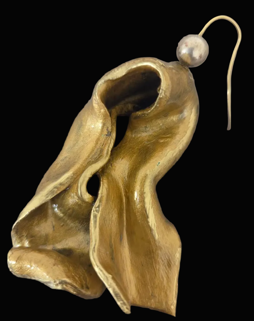 Hand Sculpted Faux Gold Metal Industrial Pierced Earrings - Dramatic