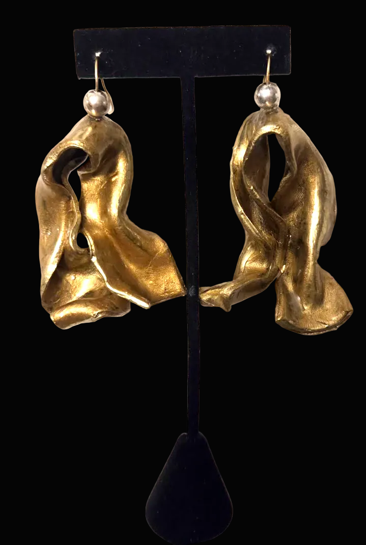 Hand Sculpted Faux Gold Metal Industrial Pierced Earrings - Dramatic