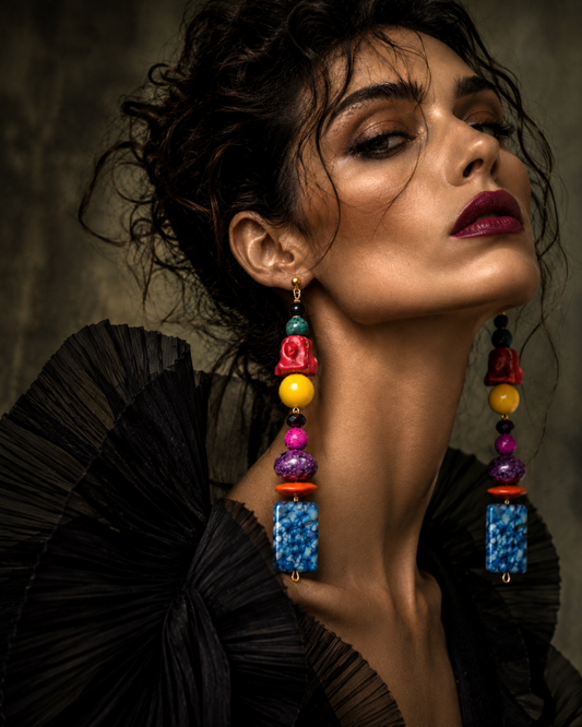 Multi Colored Mixed Gemstone Chunky Shoulder Duster Pierced Earrings