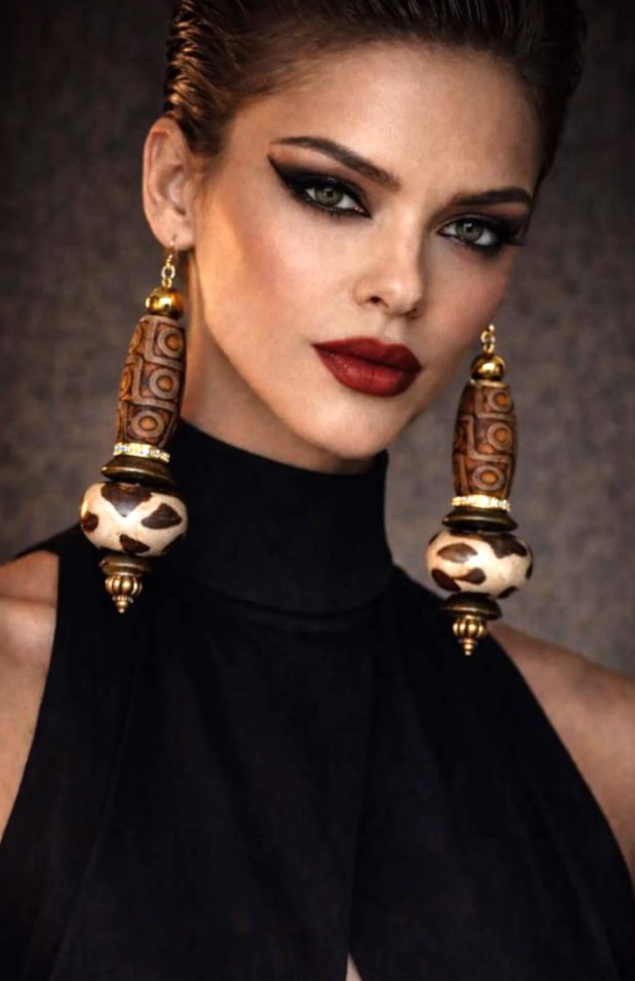 Exotic Earth Tone Tribal Beaded Pierced Statement Earrings - Ethnic