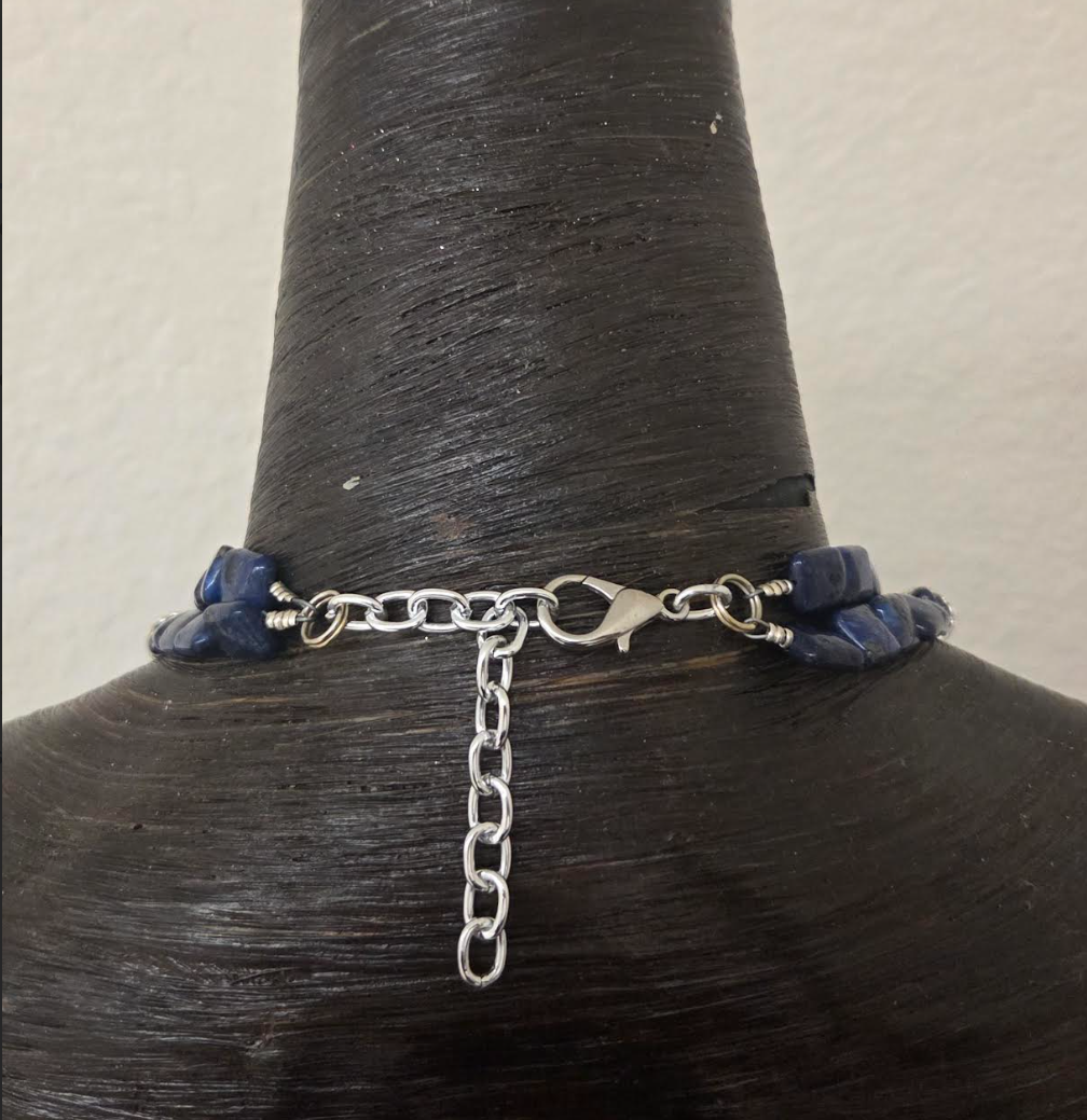 Sodalite Rondelle Bead & Silver Tone Metal Feather Unisex Chest Piece