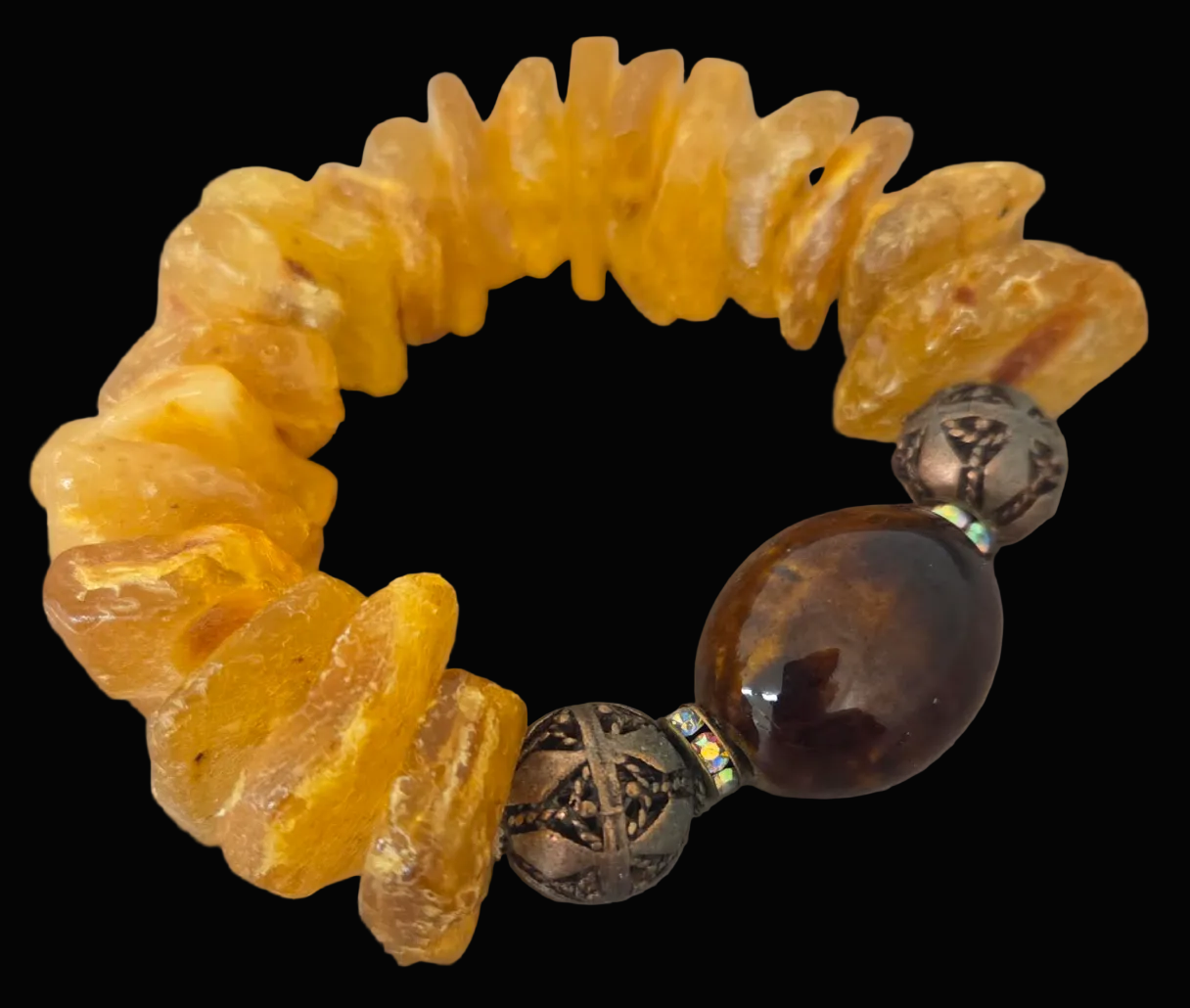 Mexican Amber, Copper & Porcelain High End Stretch Bracelet - Iris Apfel